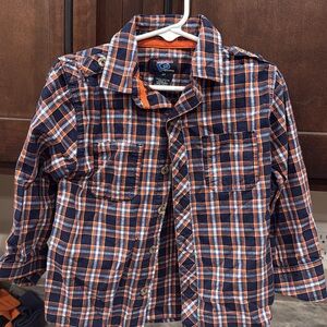 Plaid Button-Up Shirt in Navy and Orange